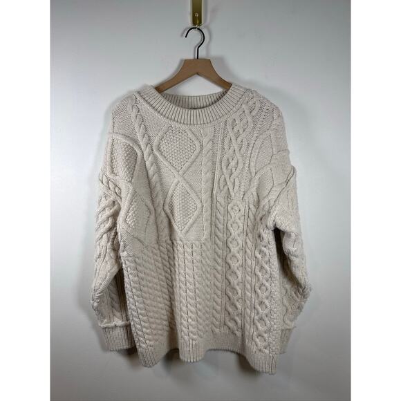 Free People Leslie Cable Knit Oversized Sweater - Cream XS - Picture 2 of 7
